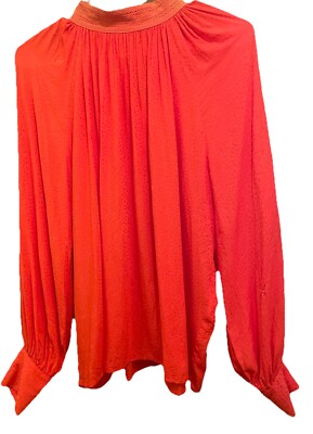 The Korner Anthropologie Blouse  Small Blood Orange Red High Neck Cottage NWT