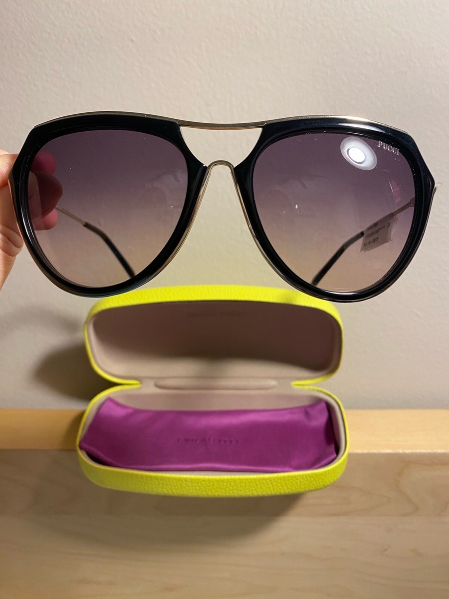 Emilio Pucci EP16 01B Black Gold Aviator Sunglasses Frame 56  display picture 3