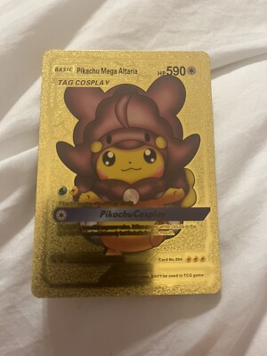 Pikachu Mega Altaria Tag Cosplay Gold Foil Pokemon Fan Art Card #004 590hp 