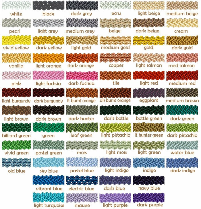 12mm Braid Trim Gimp - Soft Furnishing Upholstery Edging Lampshade Craft Blinds