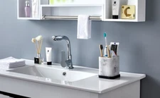 Toothbrush Holder, Countertop Marble Look Electric  ToothpasteMakeup Brush Razor