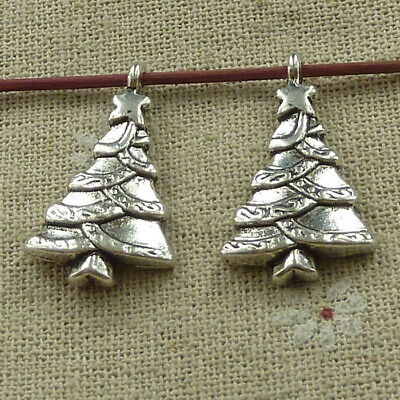 free ship 240 pcs tibetan silver Christmas tree charms 20x11mm #3590