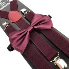 Dark Wine Color Bow Tie & Suspender Set Tuxedo Wedding Formal Men's Accessories 