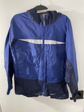 LL Bean Rain Jacket ID 233167 Blue with Reflective Trim Kids Large 14-16