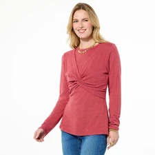 DG2 by Diane Gilman Brushed Knit Twist Front Long-Sleeve Top Shirt Vintage Rose
