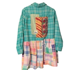 Upcycled Tunic Top L Flannel Kantha Patchwork Boho Festival Art To Wear Gypsy