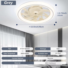 48cm Ceiling Fan Light with Remote, 6-Speed Silent Thin Fan for Bedroom Living