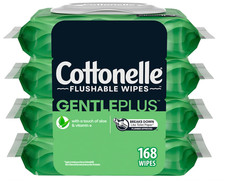 Flushable Wet Wipes 168ct  Aloe  Vit E   Gentle Cleansing, 4 Flip-Top Packs