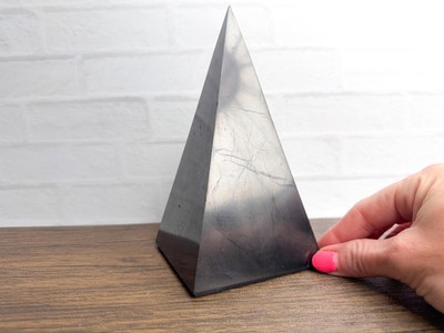 Shungite Pyramid | Polished Natural Stone | 6.5  Black Crystal Pyramid #58 AS-IS