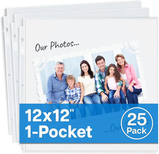 Dunwell 12X12 Scrapbook Refill Pages, 25 Pack Sheet Protectors for Binders 25-