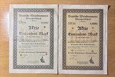 2 Aktien Deutsche Weinbrennerei AG 1000 Mark 1922 Siegmar Chemnitz + SEHR SELTEN