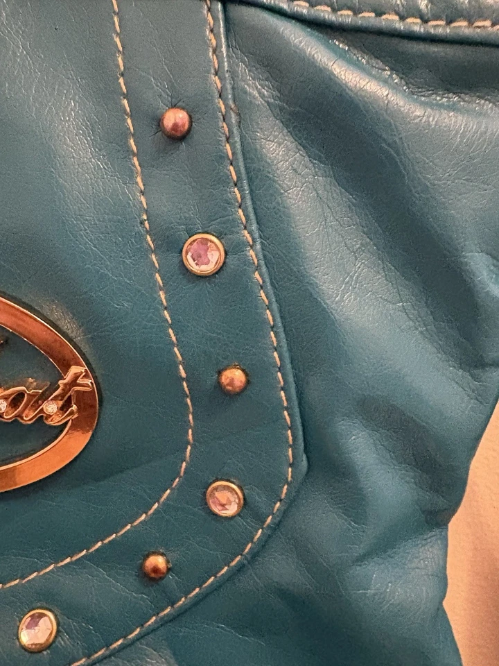 Bolso Bandolera Y2K Baby Phat Azul Teal Bling Tachonado Herrajes Dorados De Colección Raro Difícil de Encontrar Foto 4 de 4