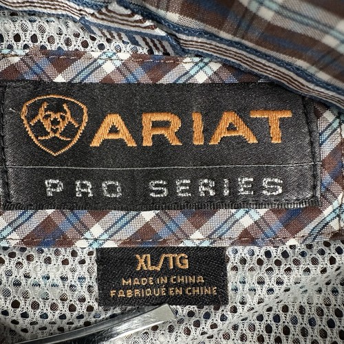 Ariat Pro Series Button Down Shirt Mens XL Long Sleeve Brown Blue Check Plaid - Picture 6 of 10