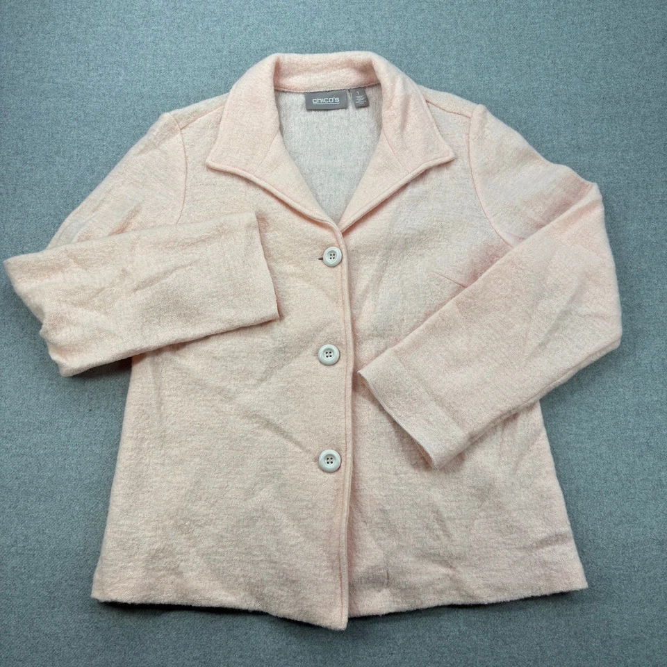 Chico's Boiled 100% Wool Button Blazer Jacket Size 1 (Womens 8 / Medium) Pink - Image 2 of 4