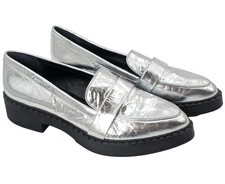 Vince Camuto Silver Metallic Echika Almond Toe Chunky Loafer Shoes Size 10