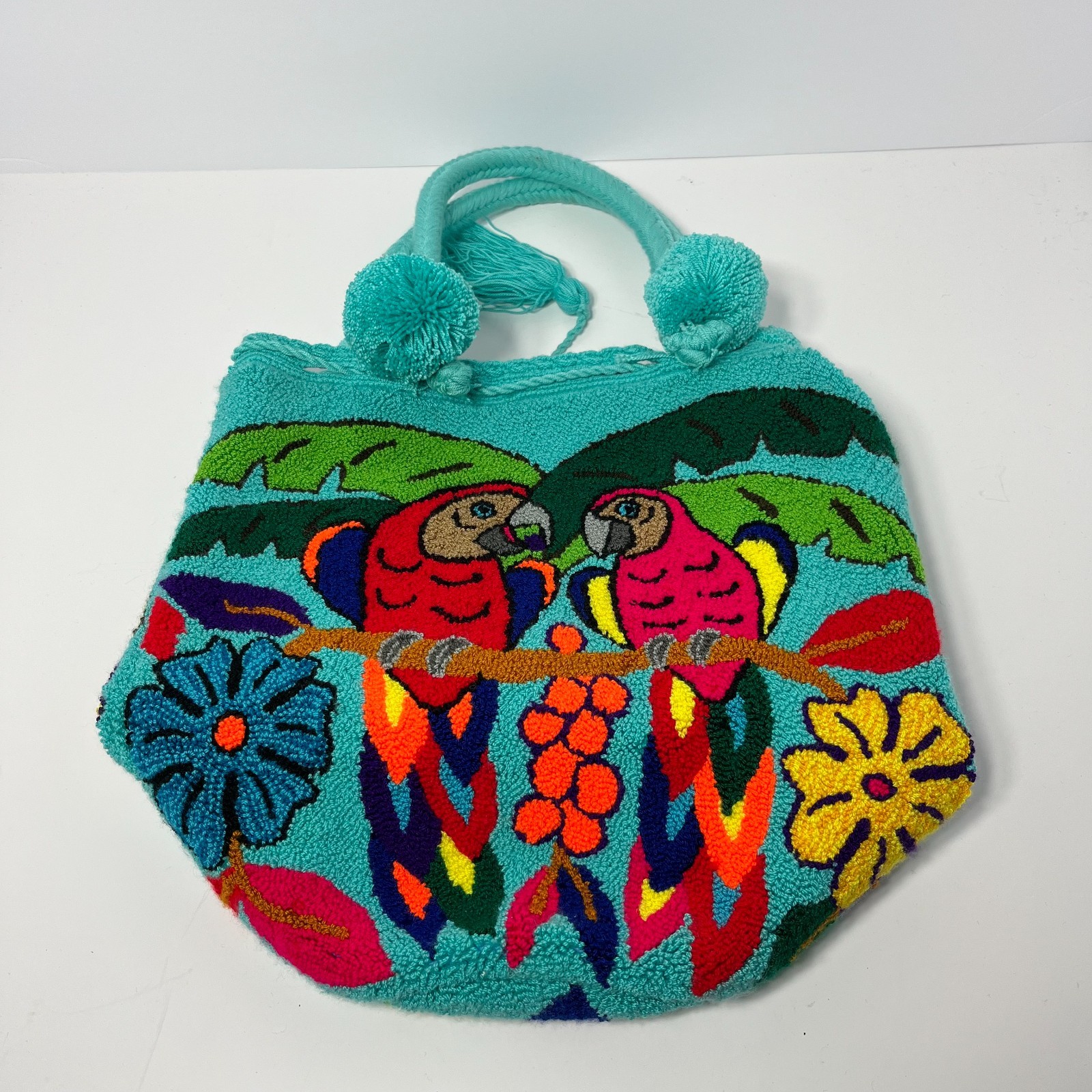 WAYUU Mochila Bag Blue With Parrot/Tropical Design