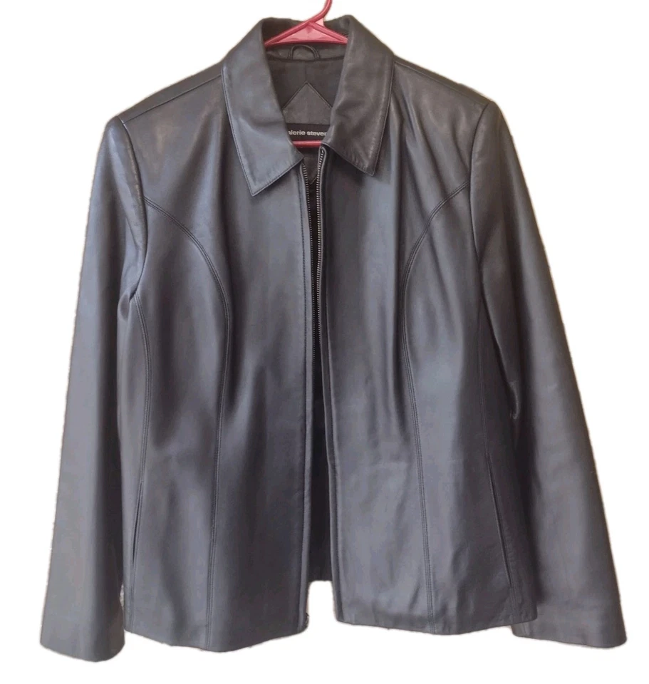 Valerie Stevens Black Soft Leather Full Zip Jacket Women's Sz L - Image 3 of 4