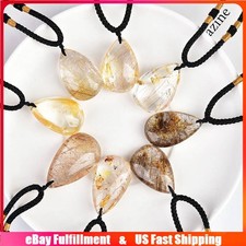 Raw Natural Gold Rutilated Quartz Crystal Point Droplet Pendant Healing Necklace