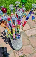 Decorative Fairy Planter Stakes With Glass Beads And Crystal Prism Accent