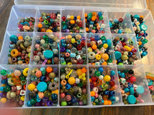 LOT Set of Multi-Color Plastic Beads in Clear Box Organizer for Crafts
