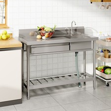 Stainless Steel Commercial Catering Sink Kitchen Single Bowl Sink w/ Drawer UK