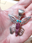 NAVAJO Indian BUTTERFLY Pendant Purple Spiny Oyster + Turquoise Eyes Sterling 2" — photo 3