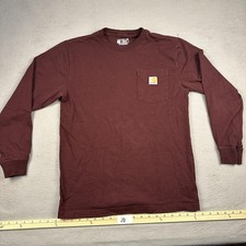 Carhartt Shirt Mens Small Maroon Loose Fit Long Sleeve Pocket Workwear Tee