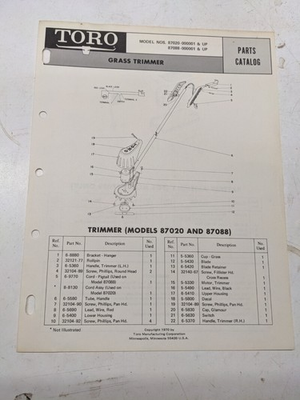 #ad TORO PARTS CATALOG LIST BOOK MANUAL GRASS TRIMMER 87020 87088 1970 $14.24