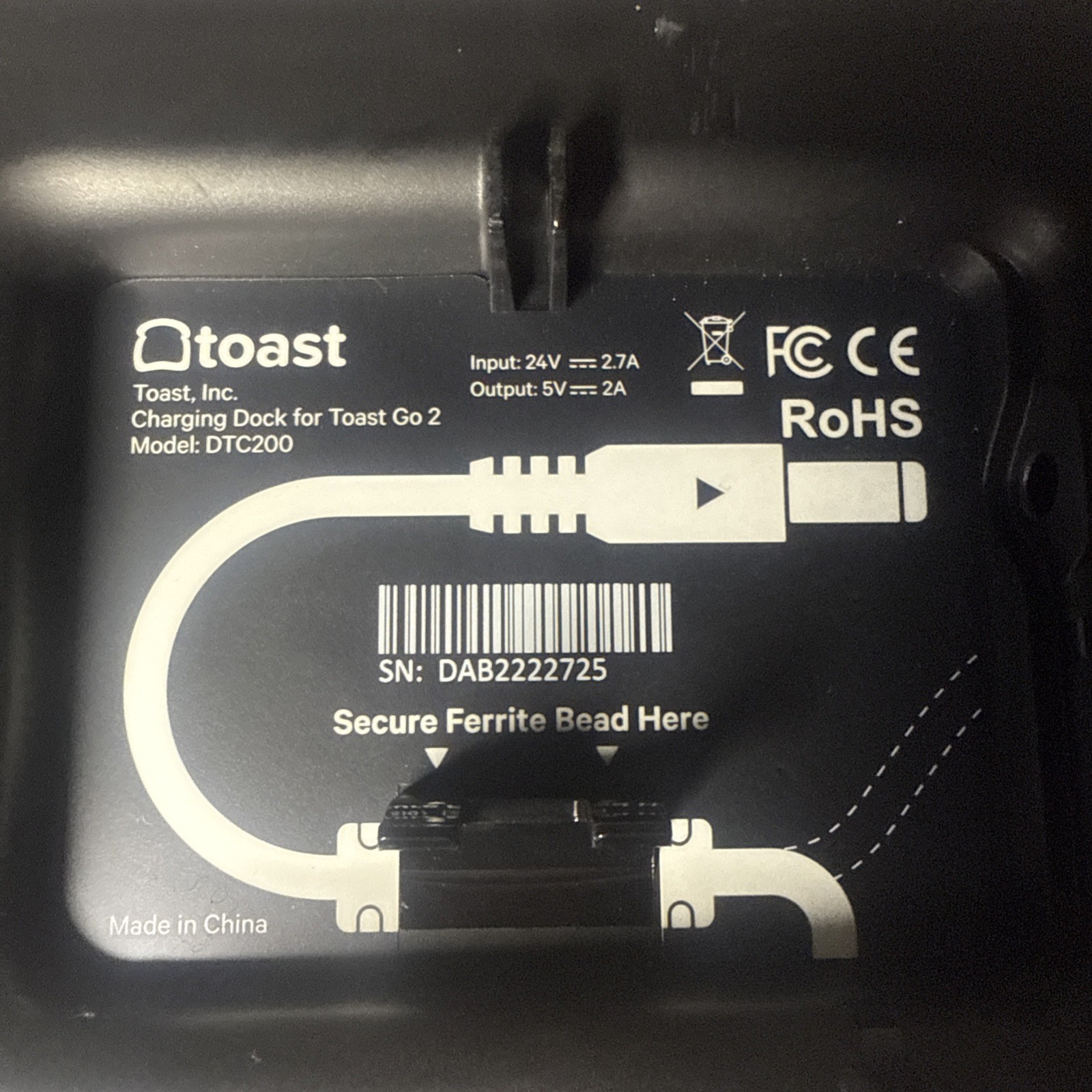 Toast DTC200 5-In-1 Desktop Charger for TG200 Handheld POS No Cord