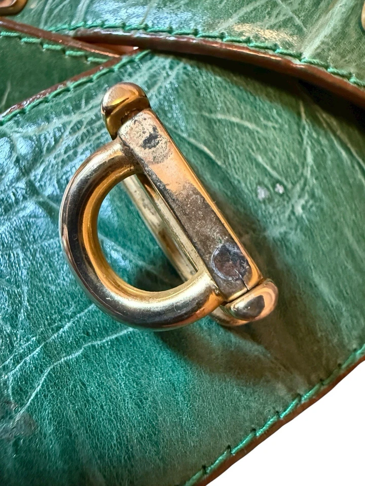 Cinturón Vintage Ancho Cocodrilo Verde Cuero Repujado Herrajes Dorados Estampado 1902 46 Foto 4 de 4