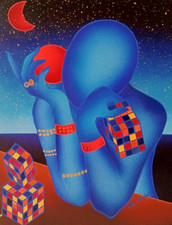 Kino Mistral "Pensieri e Giochi di Rubik" dipinto su tavola 40x30+COA