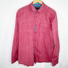 Best In Show Pink Long Sleeve Button Front Shirt Women's Size Large L