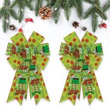 2 Pieces Christmas Bows for Wreath, Merry Christmas Wreath Bows Green Burlap ...