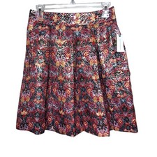 New 118 Anthropologie Maeve Rosia Pleated Floral Red Metallic Mini Skirt Small