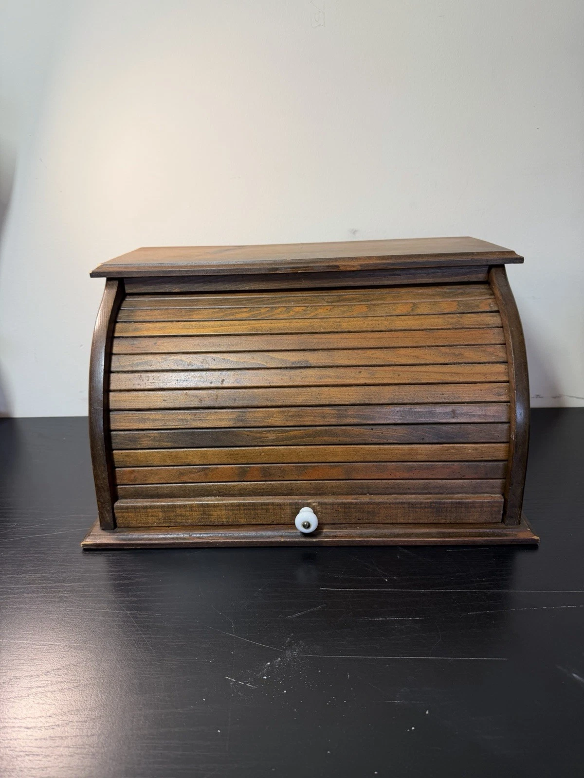 Vintage Wooden Roll Top Bread Box