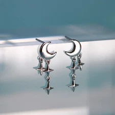 925 sterling silver moon and star drop earrings, celestial earrings