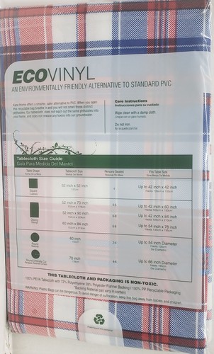 EcoVinyl Peva Kitchen Tablecloth, 52"x70" Oblong, RED, WHITE & BLUE PLAID,Kane - Picture 12 of 14
