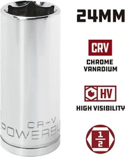 Powerbuilt 1/2 Inch Drive x 24 MM 6 Point Deep Socket - 640840