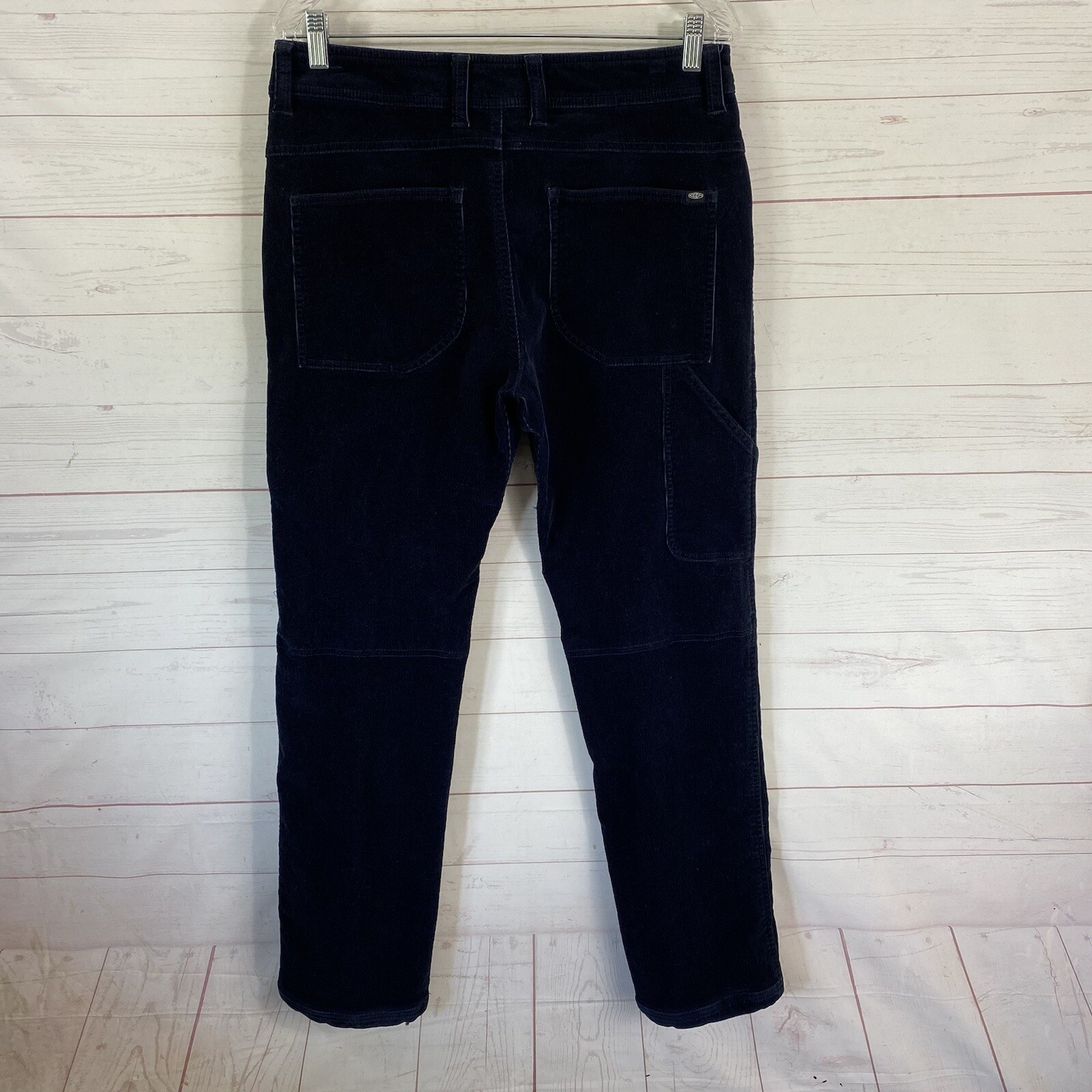 Pantaloni in velluto a coste da uomo Keen taglia 32 blu misto cotone tasche elastiche gamba sottile