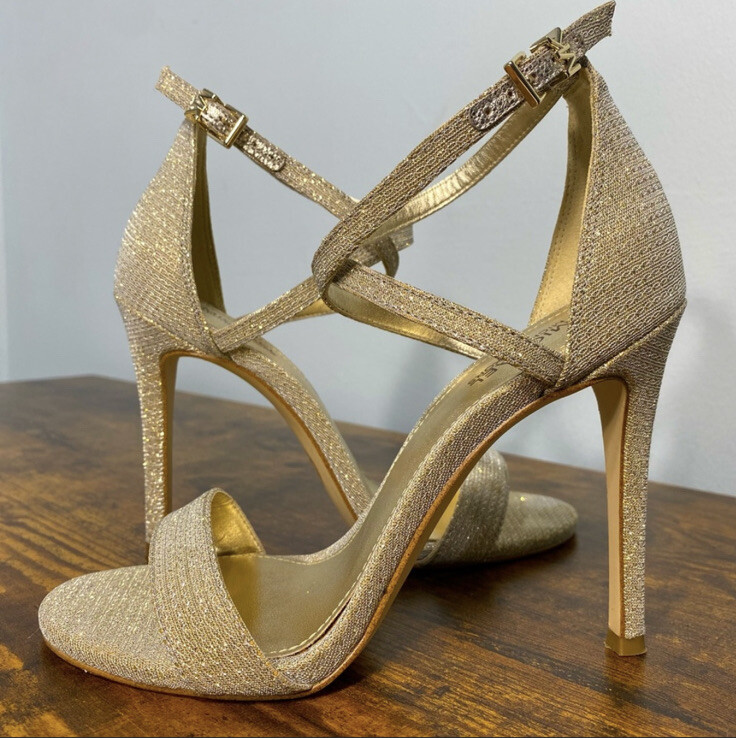 Michael Kors Simone High Sandals Glitter Sand Size