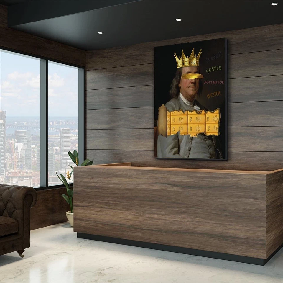 ✅LEINWANDBILD BENJAMIN FRANKLIN DESIGN LUXUS POPART GOLD DEKO WANDKUNST PREMIUM - Bild 3 von 4