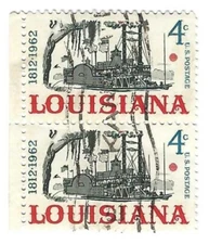 STAMP US SCOTT 1197 "Louisiana Riverboat" 4 CENT 1962 USED VERT PAIR FANCY CANCE