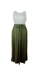 GLORY STAR Maxi Dress Sundress 2XL Green White Solid Stripes Everyday #04