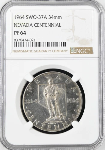 1964 Nevada Centennial Silver Proof Medal - PF 64 NGC - US Mint Token, NV