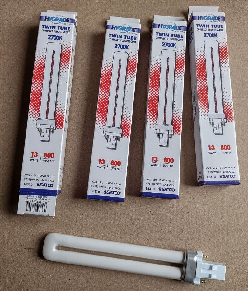 13 Watt (60w) Cfl Cfs13w/827 Gx23 2700k 120v 2-pin S8310 New