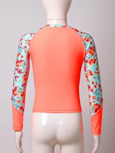 Kids Girls Long Sleeve Swim Top Quick Drying UPF 50+ Rash Guard Top Bathing Top - Picture 11 of 70