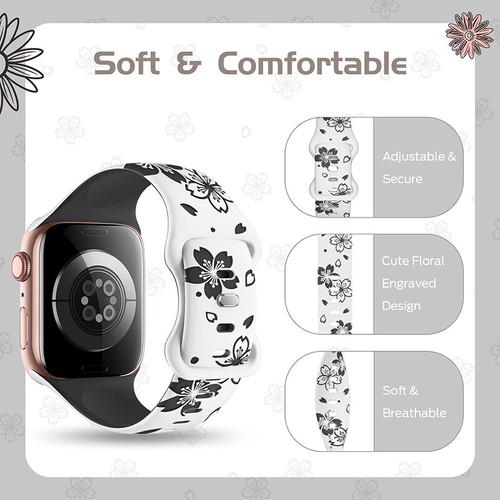 Cherry Floral Engraved Strap For Apple Watch Band 49mm series 9 7 se 6 8 ultra 2 - Picture 20 of 36