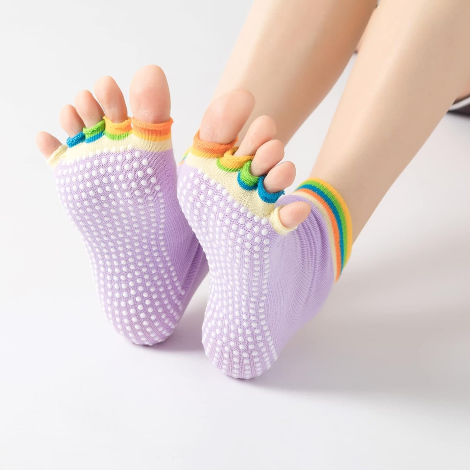 Yoga Pilates Toe Socks Toeless Socks with Grips for Women Colorful Non Slip Cush eBay