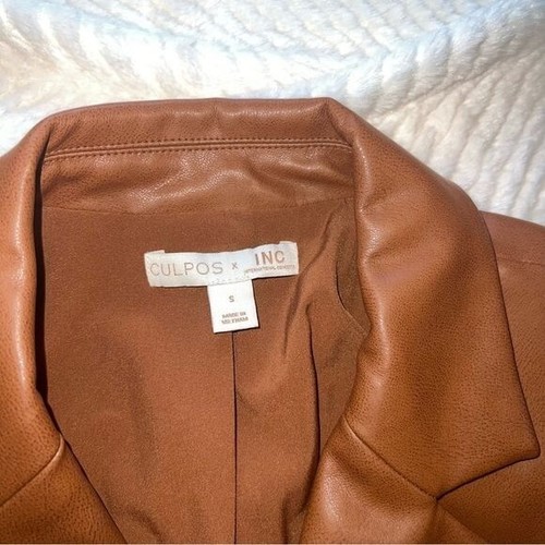 Culpos x INC Faux Leather Blazer – Brown Double-Breasted Jacket (Size S) - Picture 5 of 15