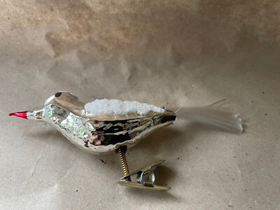 Christbaumschmuck  Vogel  Bird Weihnachtsschmuck Glas  Lauscha Silber Rot
